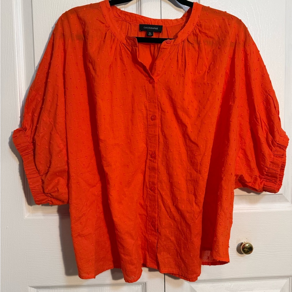 Vibrant Orange Button-Up Blouse with Dolman Sleeves (NWOT)